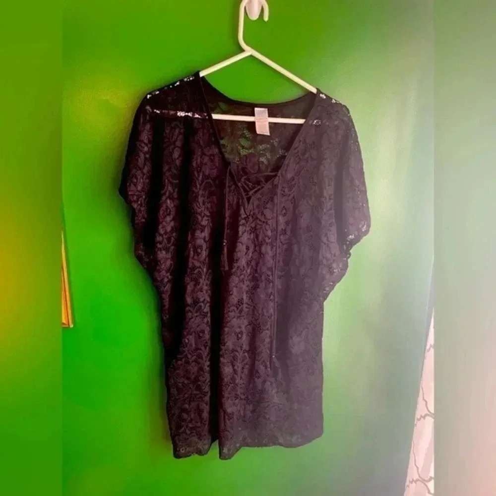 Black Lace Coverup Swim Wear Size 16/18 Time & Tru EUC!